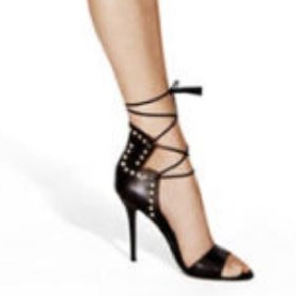 💕SCHUTZ Studded Lace-up Sandal Black Leather from Revolve EUC! - Picture 1 of 7